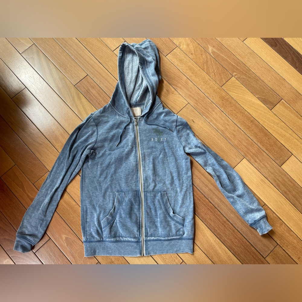 Roxy Zip-Up Hoodie Blue Palm Tree Logo Full Zip Size Small - Picture 2 of 13